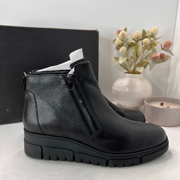Vionic Uptown Sur Leather Wedge Boot Black J0718L1001 Women 12 Wide NWB Comfort - Picture 1 of 11